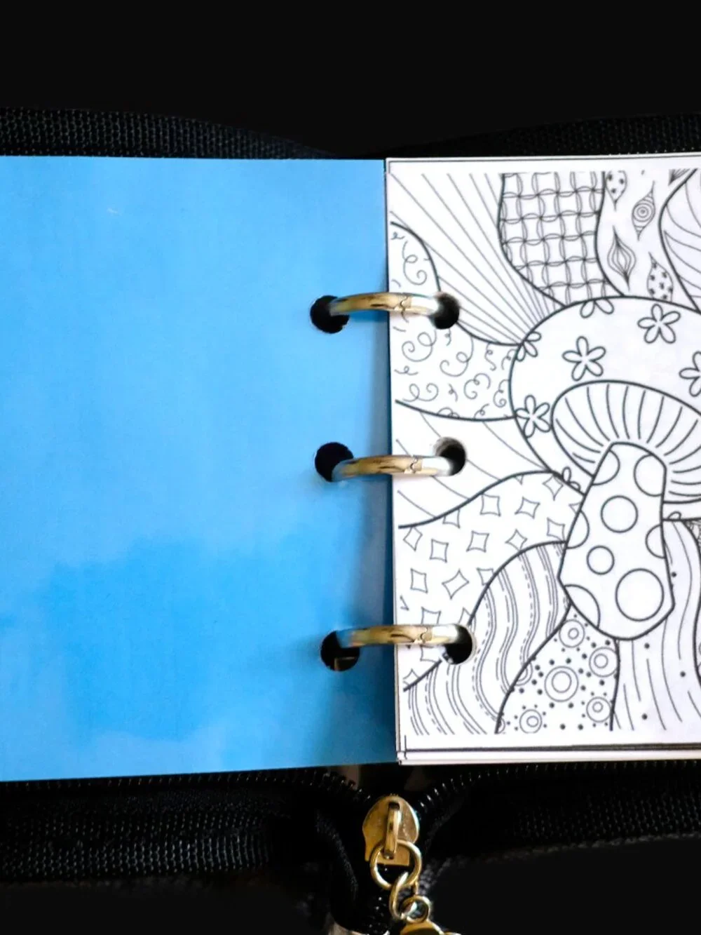 Mini Coloring Book & Pencil Set, Trippy Hippie, Handmade, binder cover, zipper